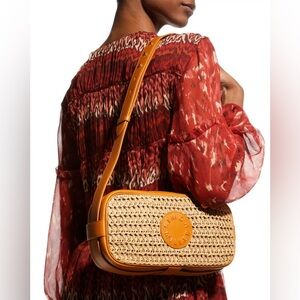 Simon Miller Sling Straw & Leather Camera Crossbody Bag